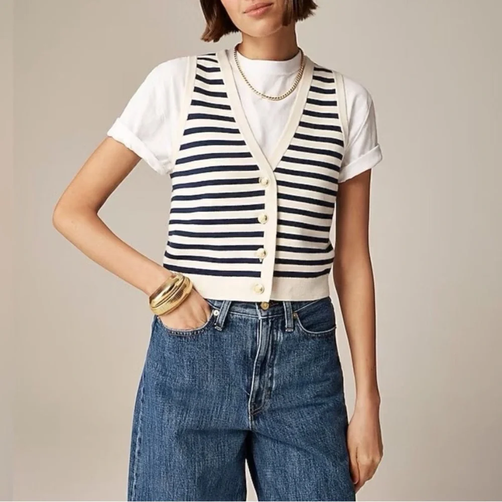 J. Crew Emilie Nautical Button Striped Vest